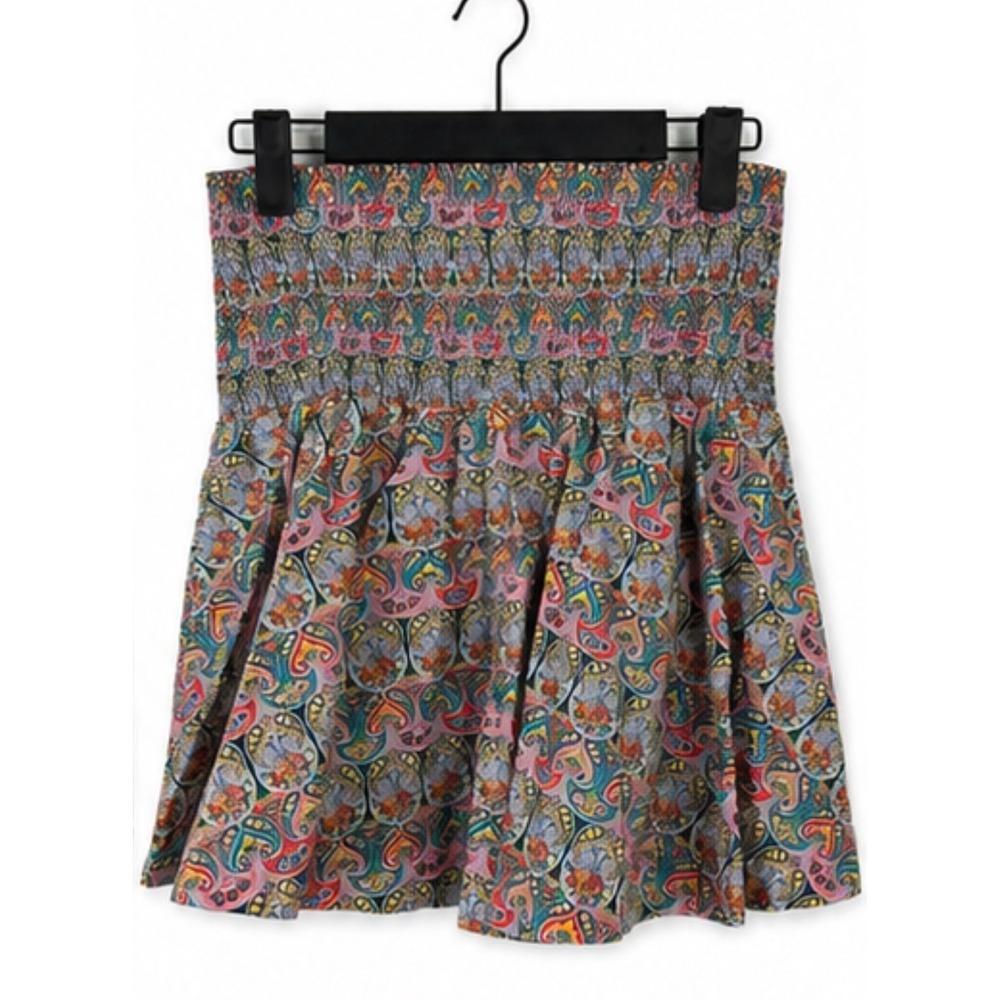 J Crew Womens Liberty Fabric Smocked Waist Mini Skirt Sz S Boho Floral Paisley